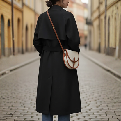 Damski Czarny Oversize Długi Płaszcz Wiosenny