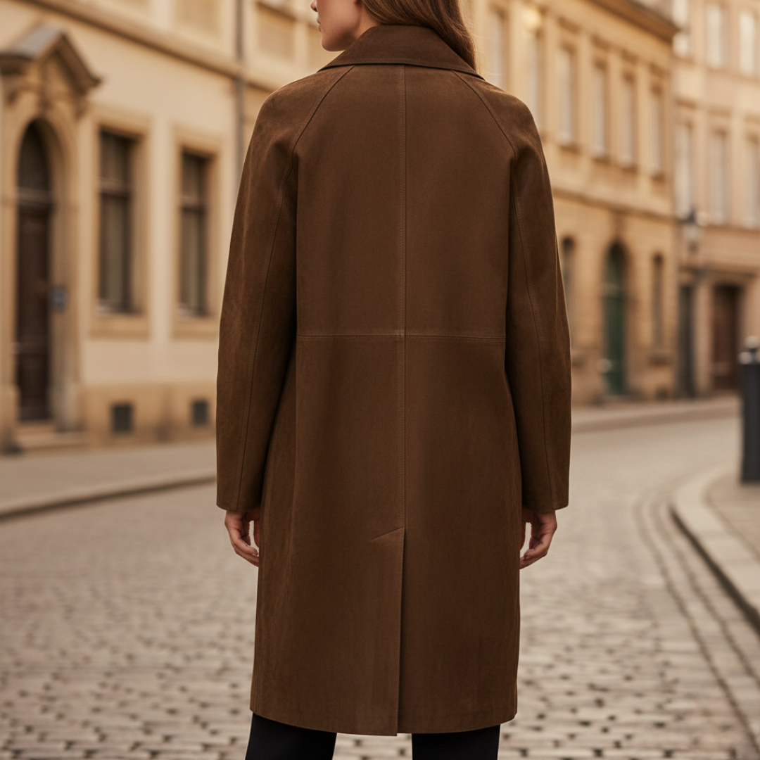 Damski Elegancki Długi Brązowy Płaszcz Zimowy