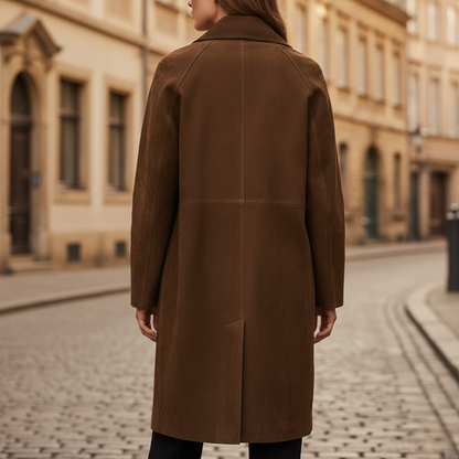 Damski Elegancki Długi Brązowy Płaszcz Zimowy