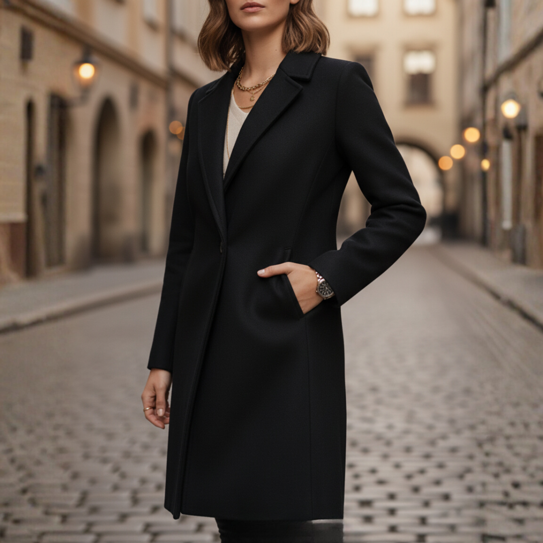 Damski Elegancki Długi Płaszcz Zimowy W Morelowym Beżowym Czarnym I Brązowym Kolorze