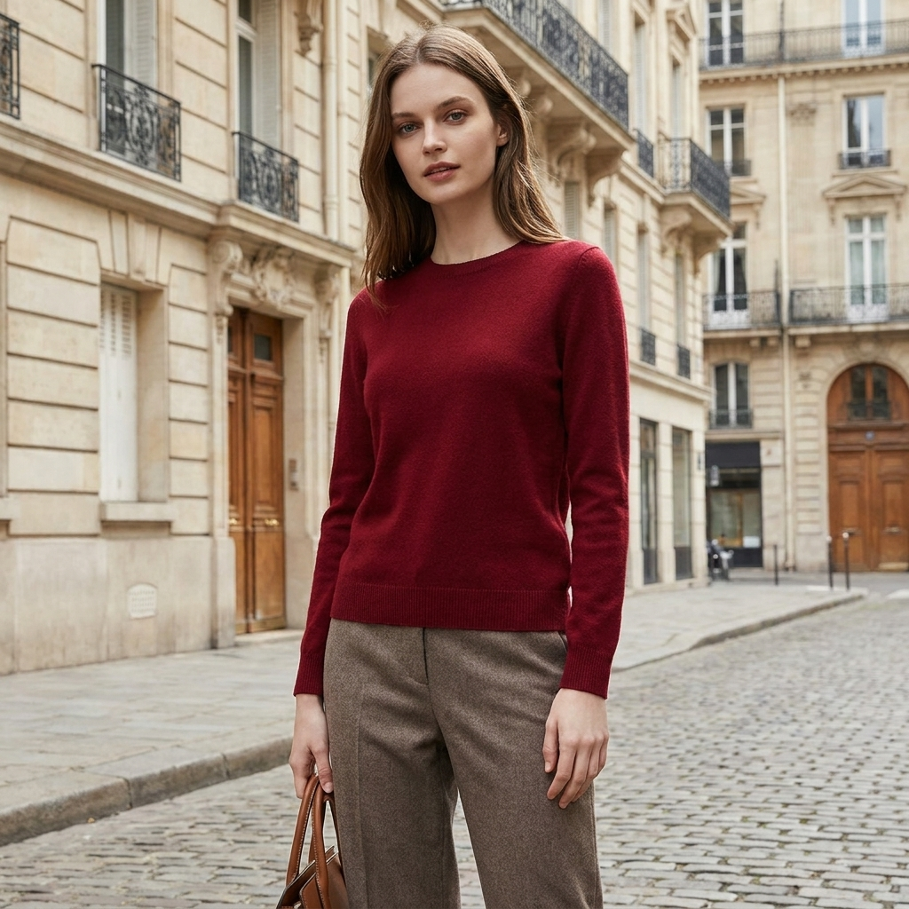 Damski Elegancki Kaszmirowy Sweter z Długim Rękawem