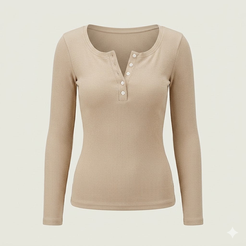 Damski Elegancki Top z Długim Rękawem Prążkowany