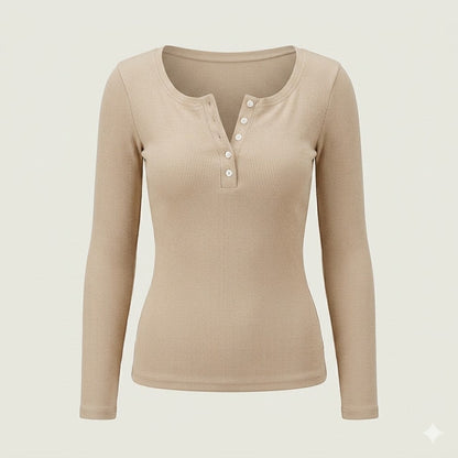 Damski Elegancki Top z Długim Rękawem Prążkowany