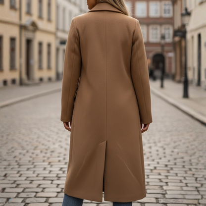 Damski Elegancki Zimowy Płaszcz z Paskiem Dwurzędowym