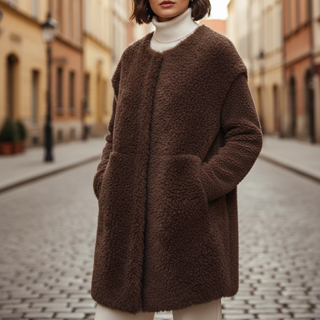 Damski Luźny Elegancki Płaszcz Zimowy Syntetyczny