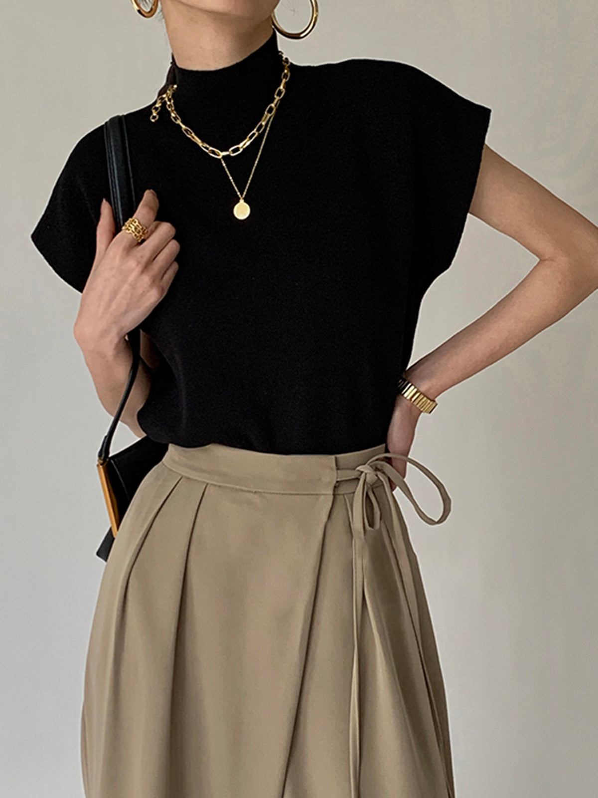 Damski Minimalistyczny Elegancki Top Bez Rękawów Czarny