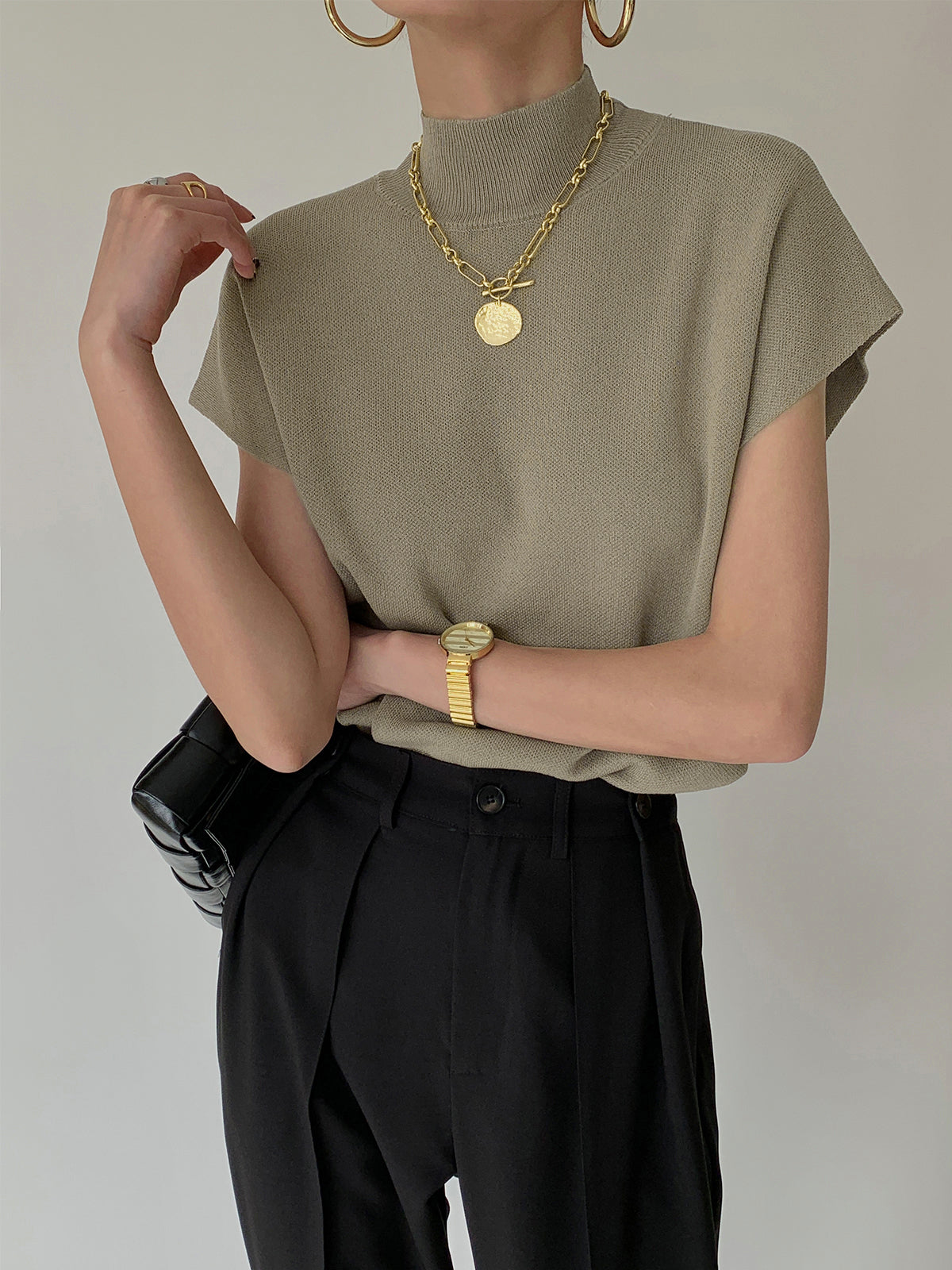 Damski Minimalistyczny Elegancki Top Bez Rękawów Czarny