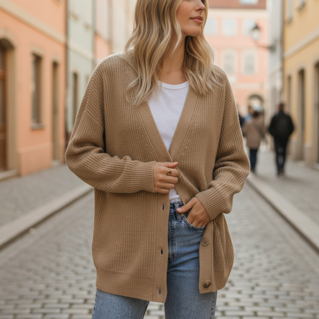 Damski Oversize Prążkowany Długi Czarny Kardigan
