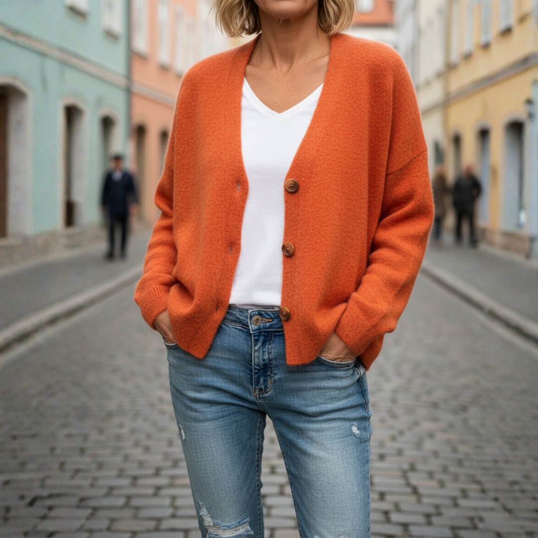Damski Oversize Swobodny Kardigan Z Guzikami