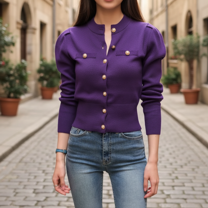 Damski Regular Fit Czarny Kardigan Zapinany na Guziki