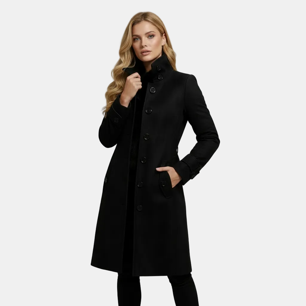 Damski Slim Fit Wełniany Zimowy Płaszcz Trencz