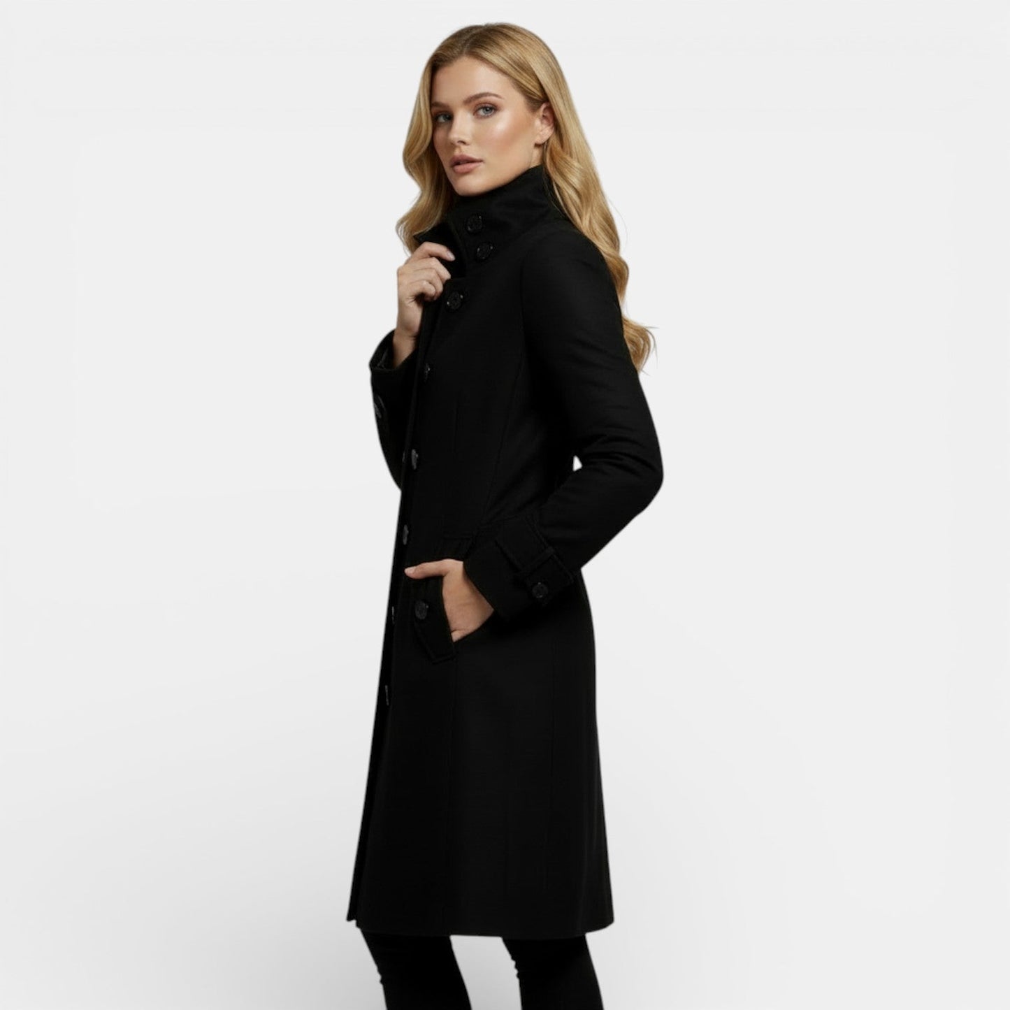 Damski Slim Fit Wełniany Zimowy Płaszcz Trencz