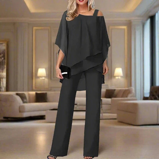 Damski Szyfonowy Komplet | Elegancki Asymetryczny Dres Damski na Wiosnę i Lato