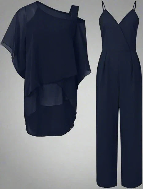 Damski Szyfonowy Komplet | Elegancki Asymetryczny Dres Damski na Wiosnę i Lato