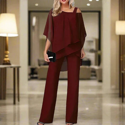 Damski Szyfonowy Komplet | Elegancki Asymetryczny Dres Damski na Wiosnę i Lato