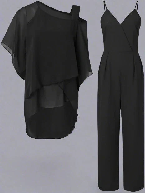 Damski Szyfonowy Komplet | Elegancki Asymetryczny Dres Damski na Wiosnę i Lato