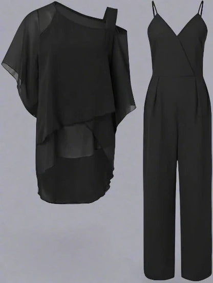 Damski Szyfonowy Komplet | Elegancki Asymetryczny Dres Damski na Wiosnę i Lato