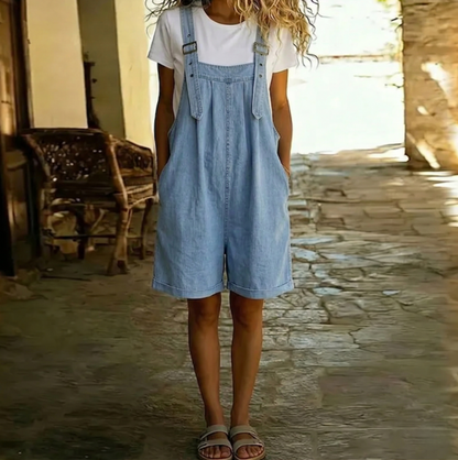 Damski Vintage Denim Kombinezon | Swobodny Krój z Regulowanymi Ramiączkami