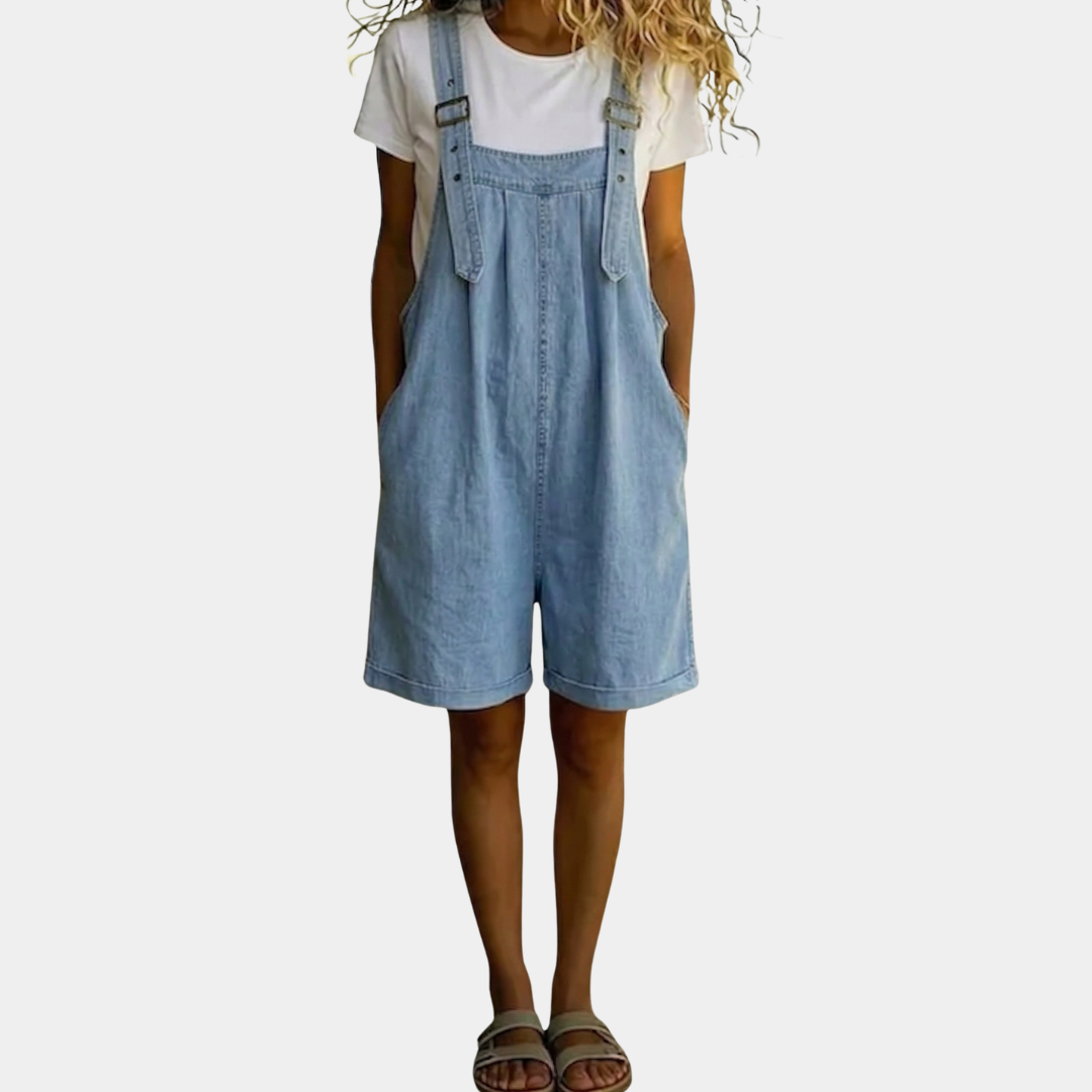 Damski Vintage Denim Kombinezon | Swobodny Krój z Regulowanymi Ramiączkami