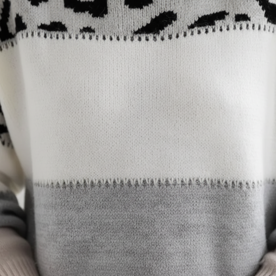Damski Wzorzysty Sweter w Panterkę z Kolorowymi Blokami na Chłodniejsze Dni