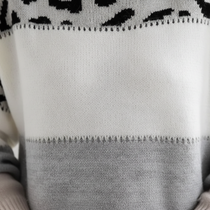 Damski Wzorzysty Sweter w Panterkę z Kolorowymi Blokami na Chłodniejsze Dni