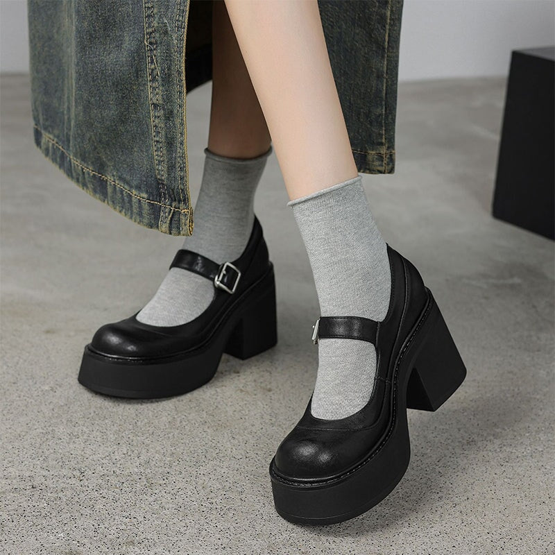 Damskie Chunky Platform Mary Jane Szpilki z Paskiem
