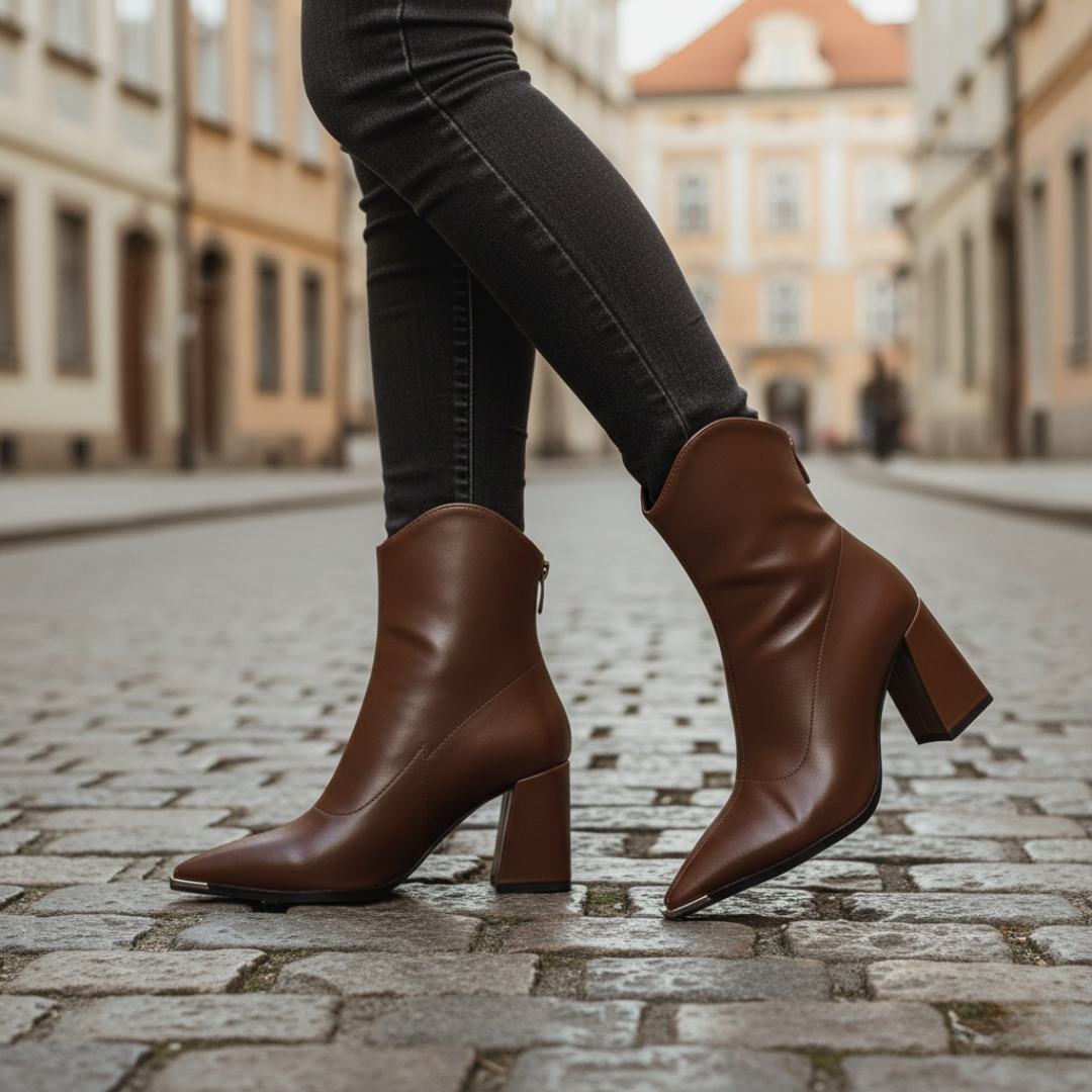 Damskie Eleganckie Botki Syntetyczne na Kwadratowym Obcasie