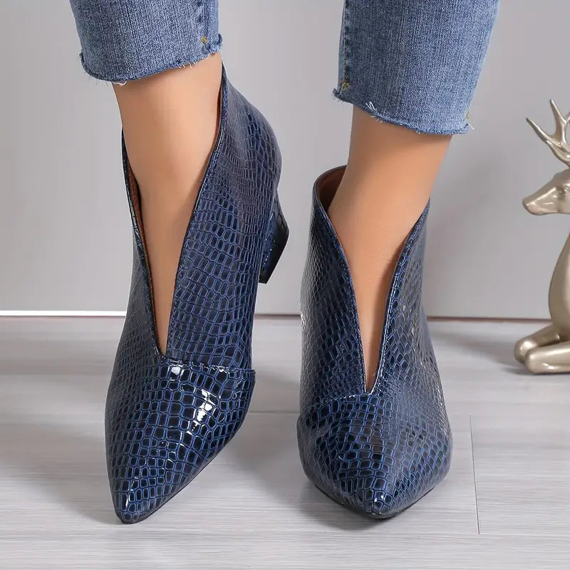 Damskie Eleganckie Teksturowane Botki na Średnim Obcasie