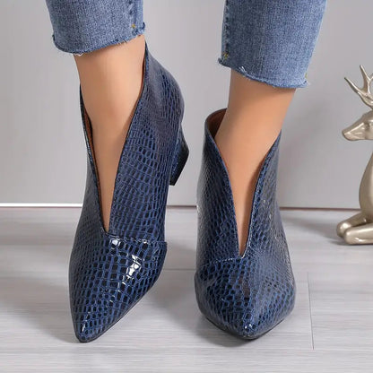 Damskie Eleganckie Teksturowane Botki na Średnim Obcasie