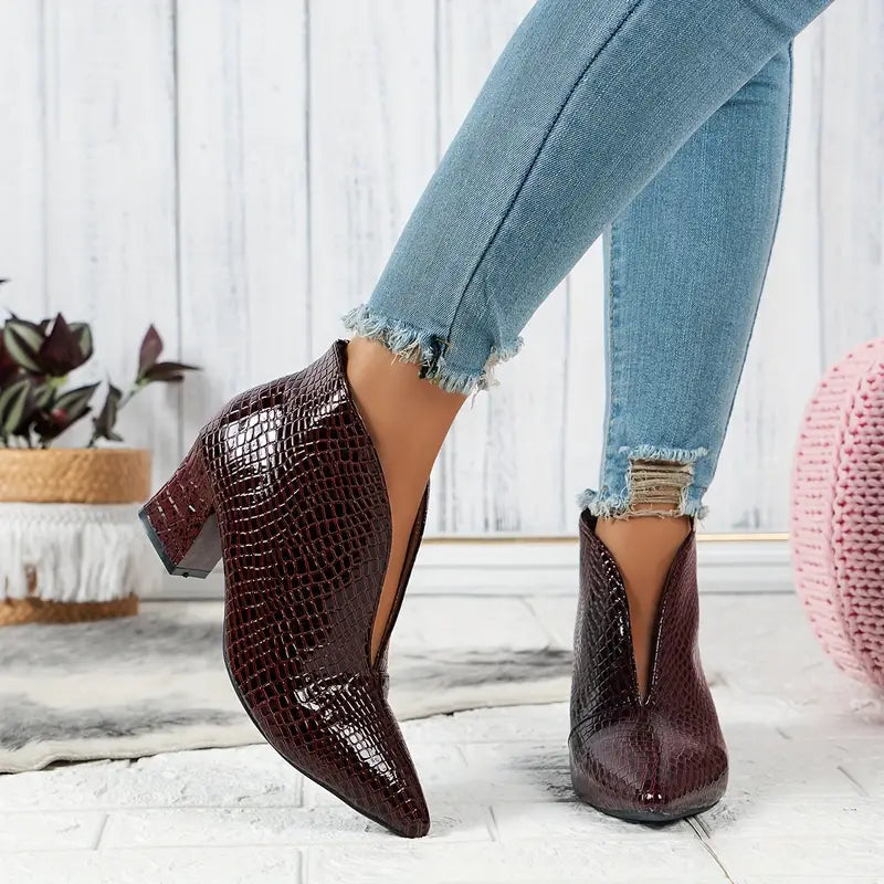 Damskie Eleganckie Teksturowane Botki na Średnim Obcasie