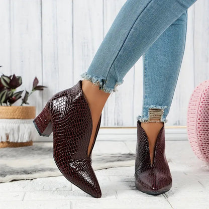 Damskie Eleganckie Teksturowane Botki na Średnim Obcasie