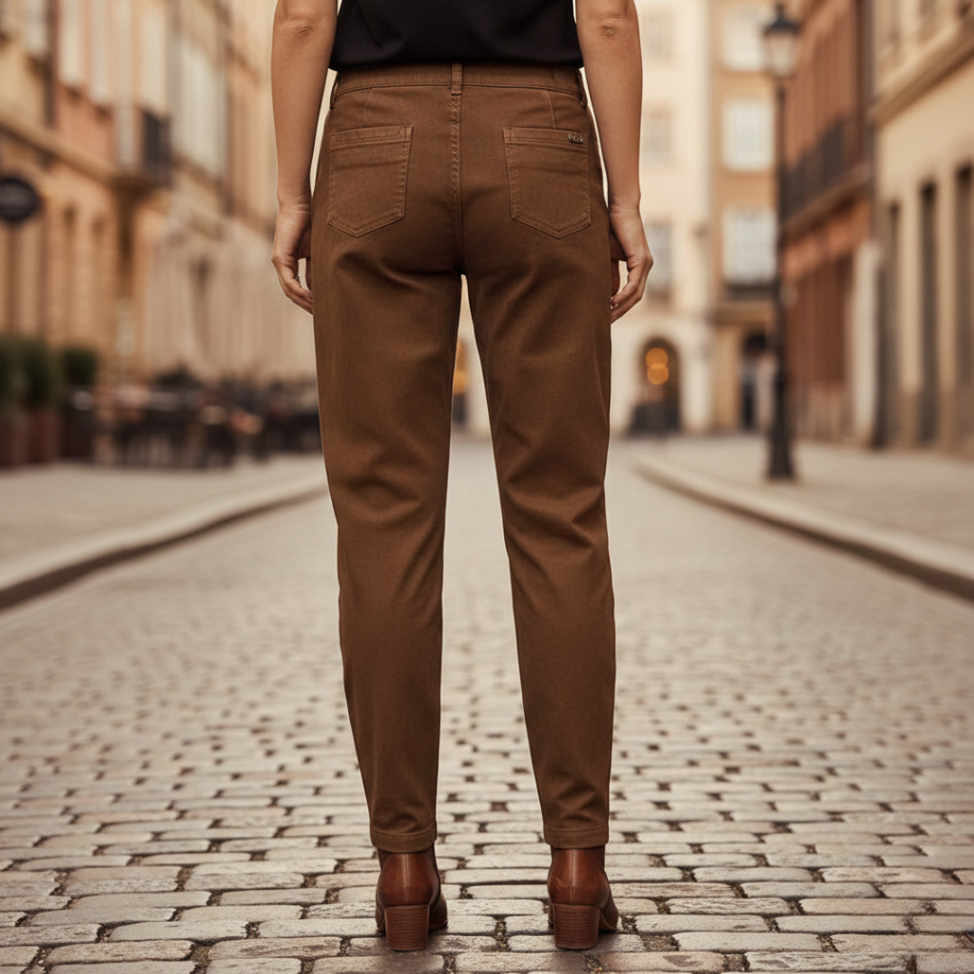 Damskie Wysokiej Talii Elastyczne Bawełniane Spodnie Wielbłądzi Brąz