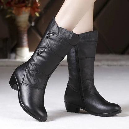 Damskie Zimowe Buty Łydkowe z Ciepłą Wyściółką