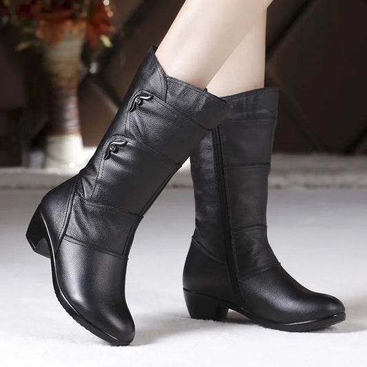 Damskie Zimowe Buty Łydkowe z Ciepłą Wyściółką