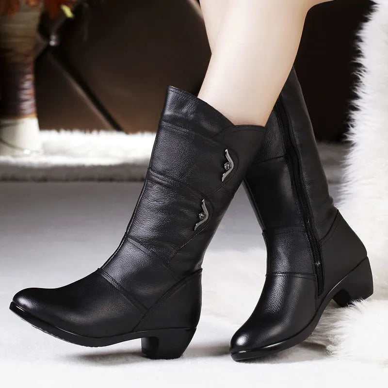 Damskie Zimowe Buty Łydkowe z Ciepłą Wyściółką