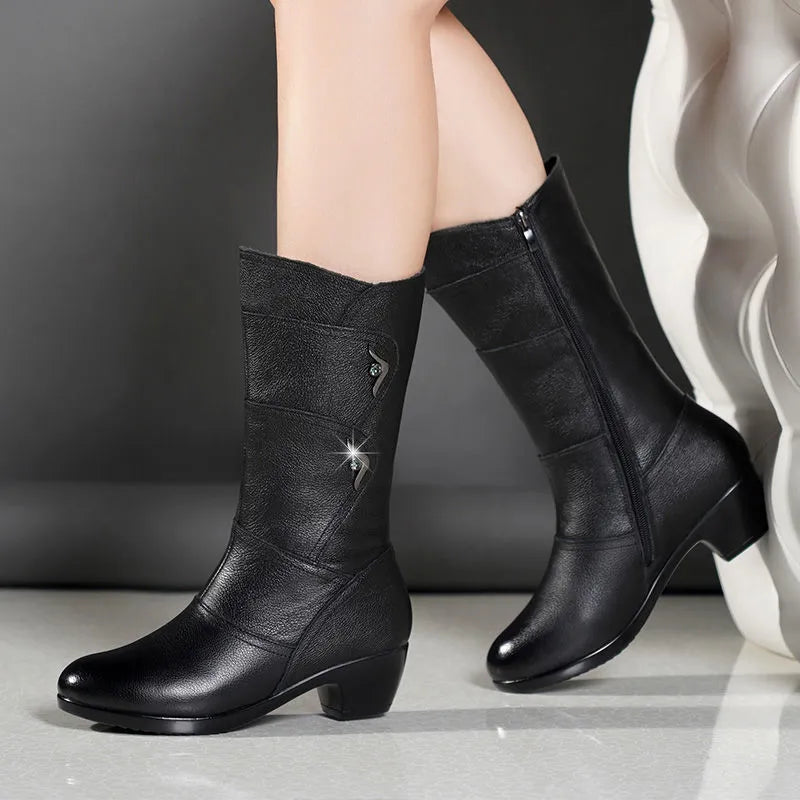 Damskie Zimowe Buty Łydkowe z Ciepłą Wyściółką