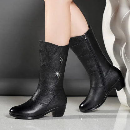 Damskie Zimowe Buty Łydkowe z Ciepłą Wyściółką