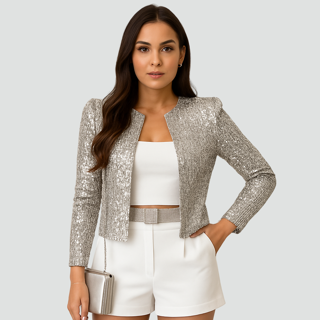 Elegancka Marynarka Wieczorowa z Cekinami i Otwarty Przód | Glamourowy Styl dla Wyjątkowych Okazji