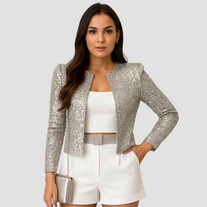 Elegancka Marynarka Wieczorowa z Cekinami i Otwarty Przód | Glamourowy Styl dla Wyjątkowych Okazji