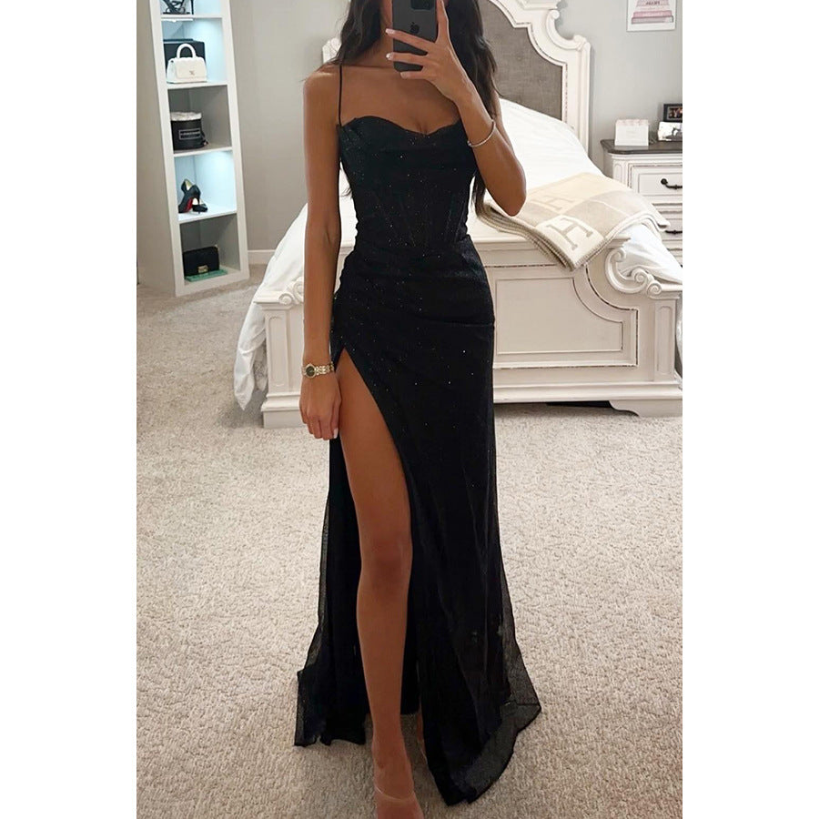 Elegancka Sukienka Maxi z Rozcięciem w Kolorze Różowego Złota | Luksusowy Wygląd na Wieczorne Uroczystości