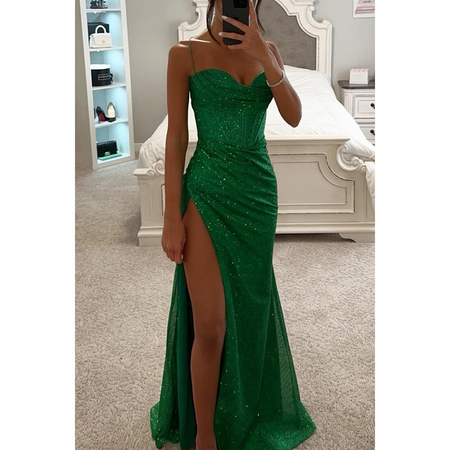 Elegancka Sukienka Maxi z Rozcięciem w Kolorze Różowego Złota | Luksusowy Wygląd na Wieczorne Uroczystości