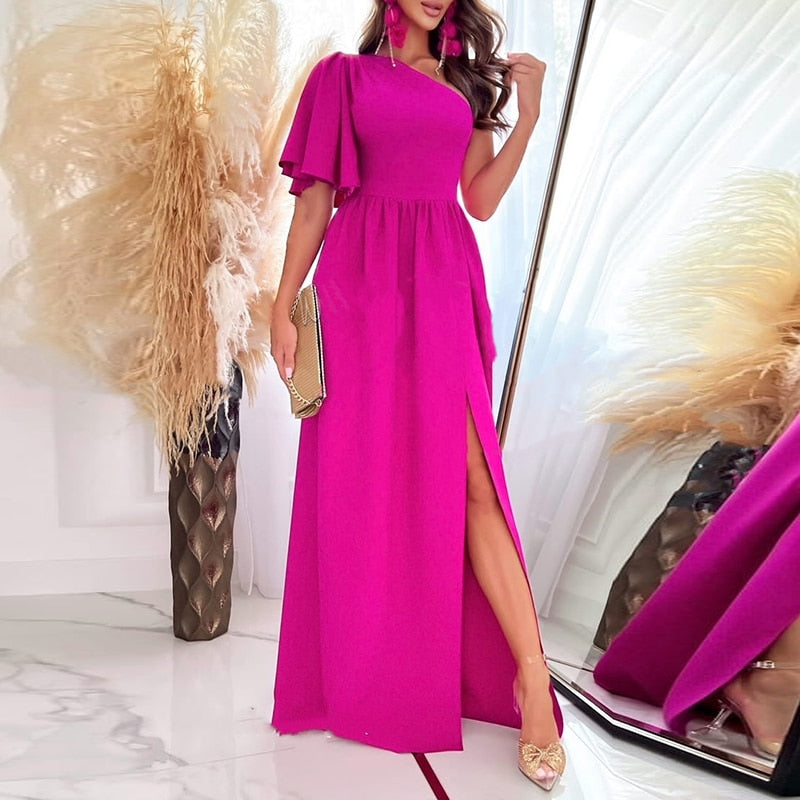 Elegancka Sukienka Wieczorowa Maxi z Asymetrycznym Dekoltem | Zjawiskowy Krój dla Pewnych Siebie Kobiet