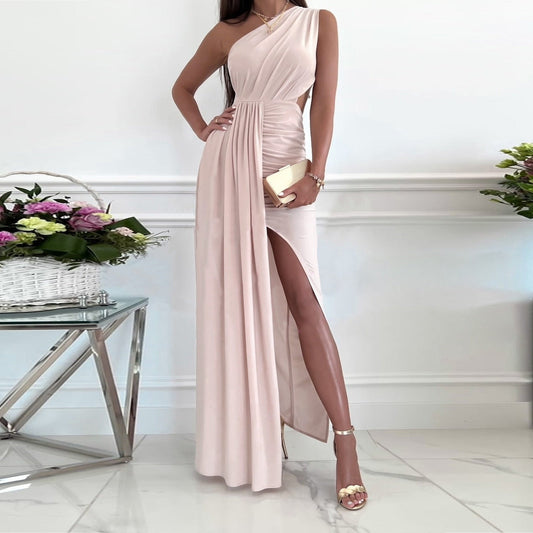 Elegancka Suknia Wieczorowa Maxi z Drapowaniem i Rozcięciem | Stylowy Krój na Specjalne Okazje