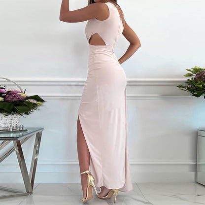 Elegancka Suknia Wieczorowa Maxi z Drapowaniem i Rozcięciem | Stylowy Krój na Specjalne Okazje