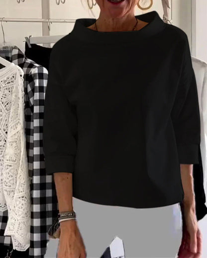 Elegancki Top Damski z Długim Rękawem i Drapowanym Dekoltem | Klasyczny Styl na Co Dzień 2