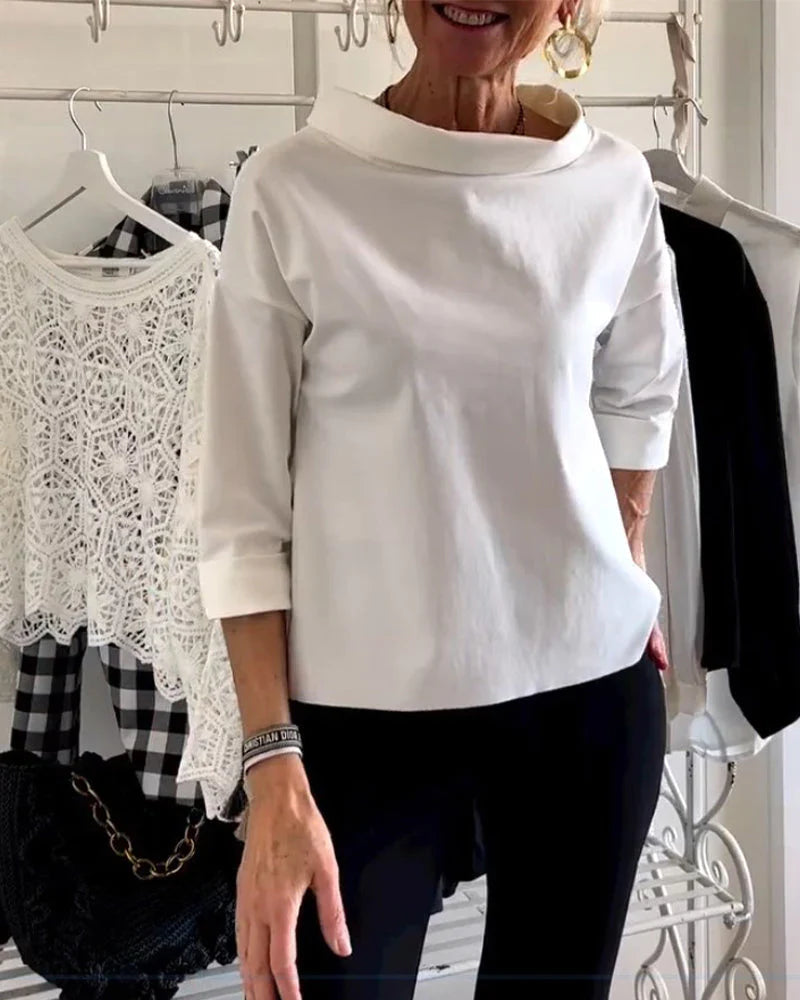 Elegancki Top Damski z Długim Rękawem i Drapowanym Dekoltem | Klasyczny Styl na Co Dzień 4