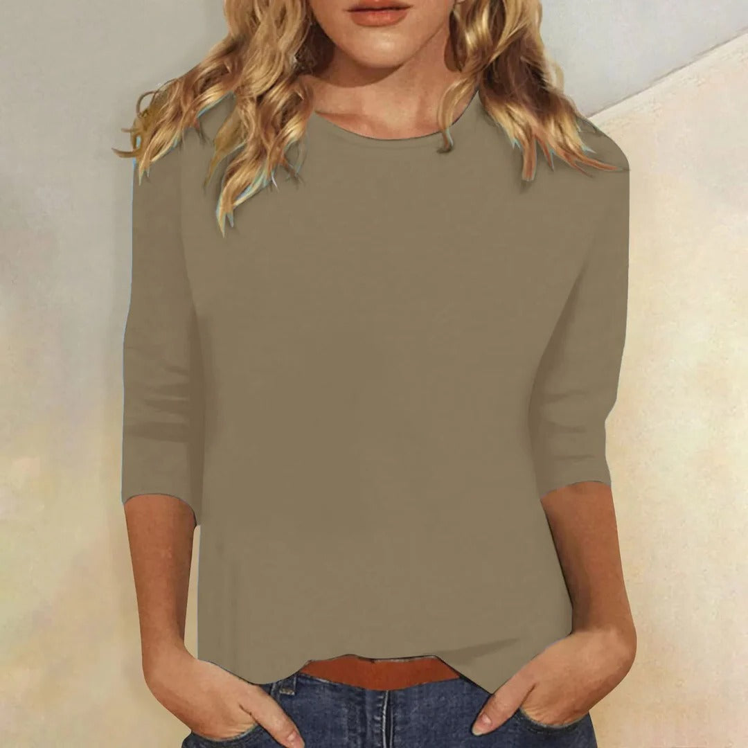Elegancki Top Damski z Okrągłym Dekoltem i Rękawem 3/4 | Wygodny Casualowy Styl na Co Dzień 6