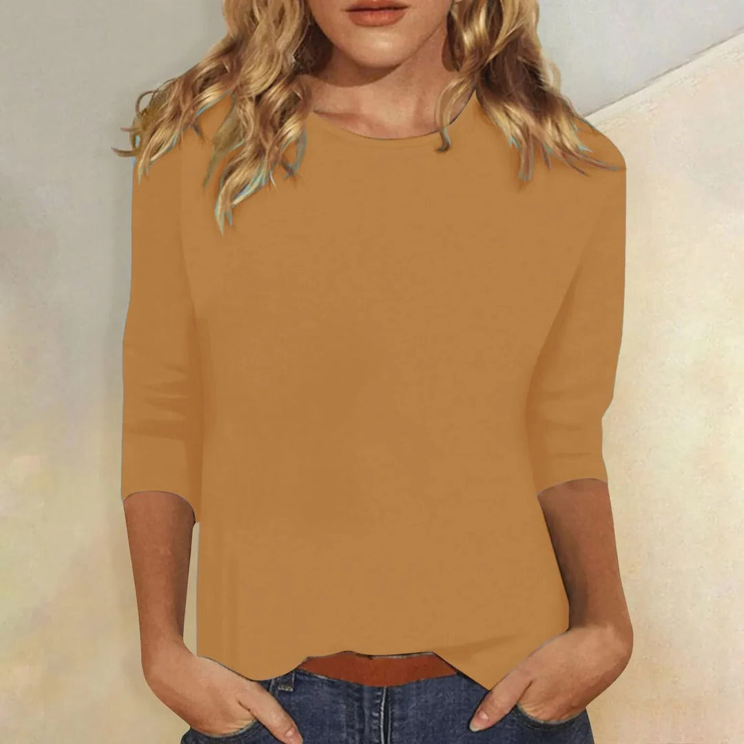 Elegancki Top Damski z Okrągłym Dekoltem i Rękawem 3/4 | Wygodny Casualowy Styl na Co Dzień 8