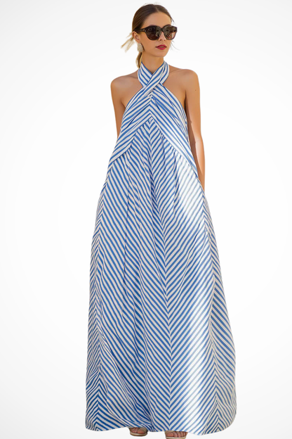 Emily | Letnia Damska Sukienka Maxi w Paski z Dekoltem Halter 0
