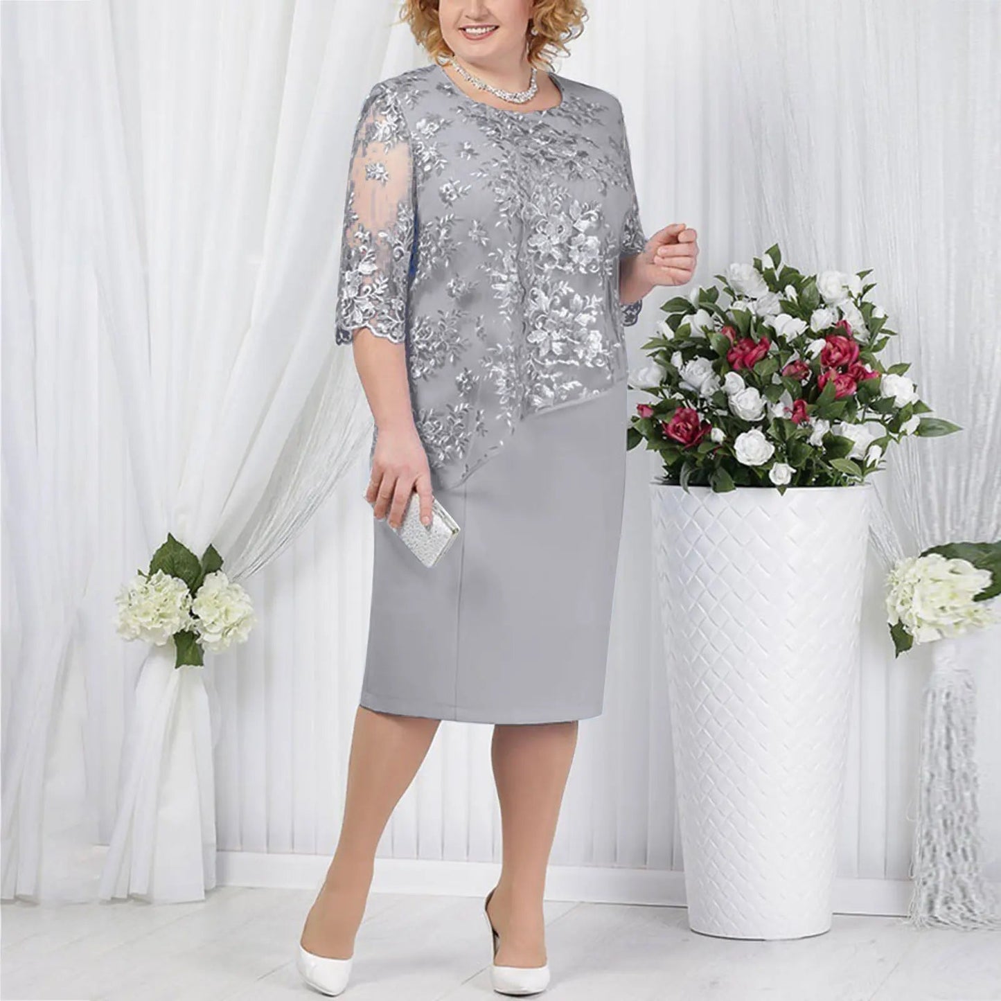 Emma | Elegancka Midi Sukienka z Krótkim Rękawem 0